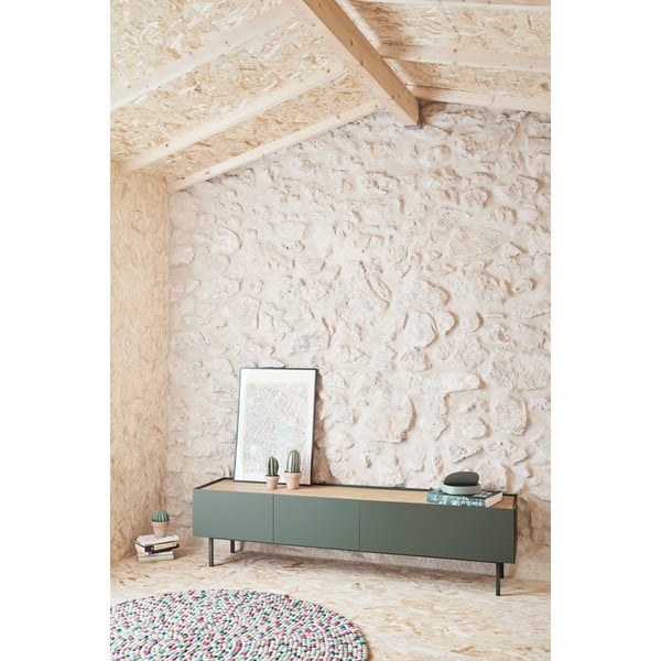 Tavolo TV in legno di rovere di colore verde-naturale 180x45 cm Arista - Teulat-image-1