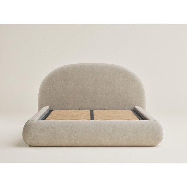 Letto matrimoniale imbottito beige con contenitore con rete inclusa 140x200 cm Maumere – Maison de Rêve-image-2