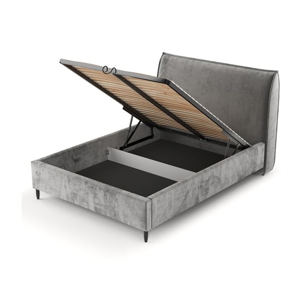 Letto matrimoniale imbottito grigio con spazio contenitivo e rete 160x200 cm Shell - Maison de Rêve-image-4