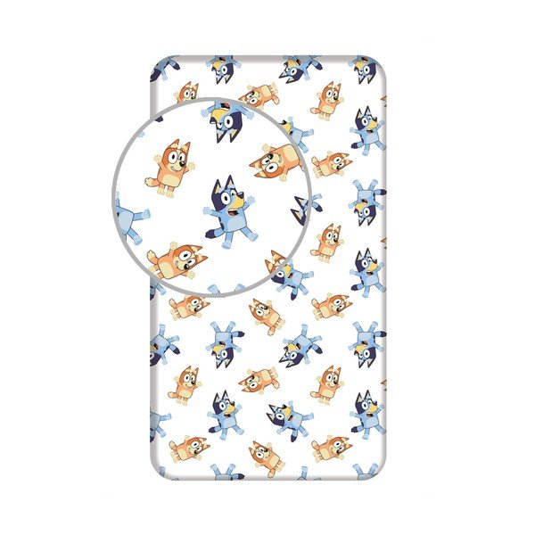 Lenzuolo con angoli per bambini bianco in cotone per letto singolo 90x200 cm Bluey – Jerry Fabrics