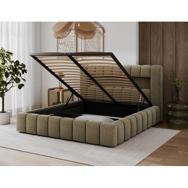 Letto matrimoniale imbottito marrone chiaro con contenitore con rete inclusa 140x200 cm Lamica – ELTAP-image-4