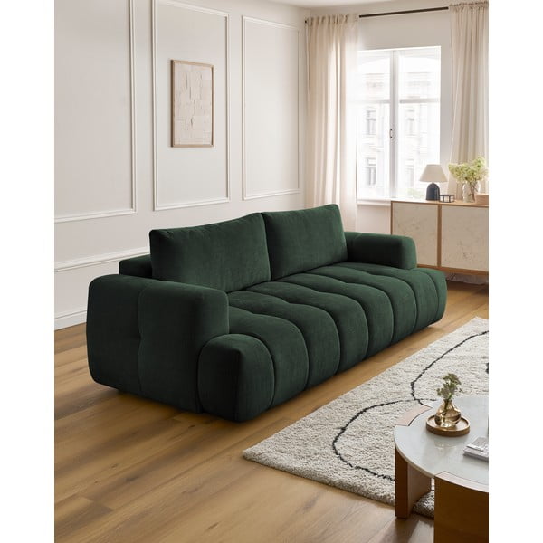 Divano verde allungabile e con contenitore rivestito in ciniglia 251 cm Fuji – Bobochic Paris-image-1