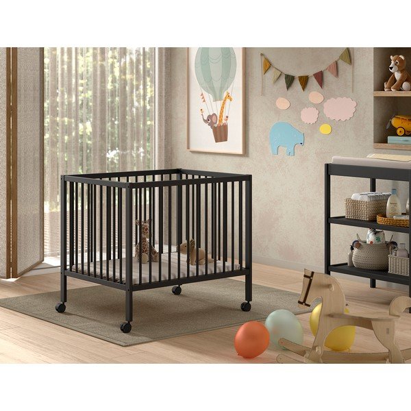 Lettino color antracite in faggio massiccio con altezza regolabile/con ruote 95x75 cm Dino – Vipack-image-1