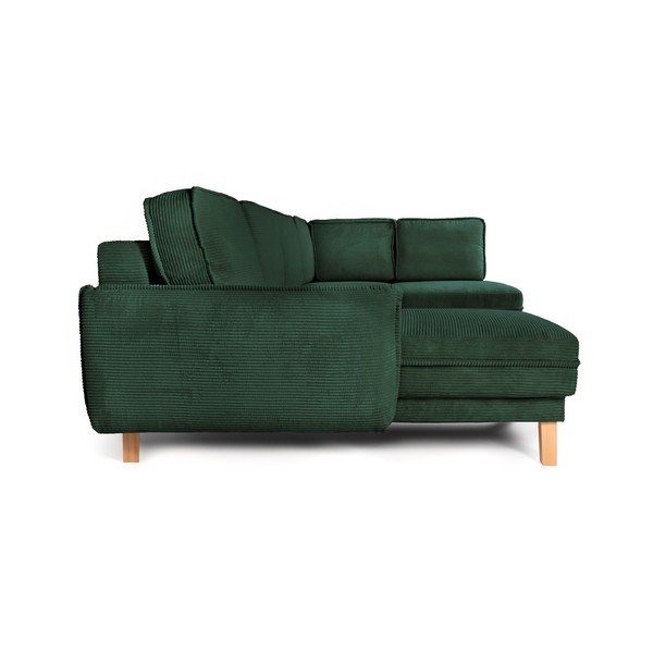 Divano angolare verde scuro allungabile/con contenitore (con penisola a destra/a U) con rivestimento in velluto a coste Tori – Bonami Selection-image-4