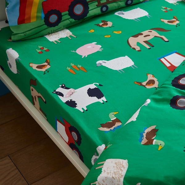 Lenzuolo con angoli per bambini verde per culla 70x140 cm Farmyard Animals – Catherine Lansfield-image-1