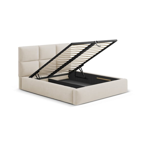 Letto matrimoniale imbottito beige con contenitore con rete inclusa 180x200 cm Libera – Windsor & Co Sofas-image-2