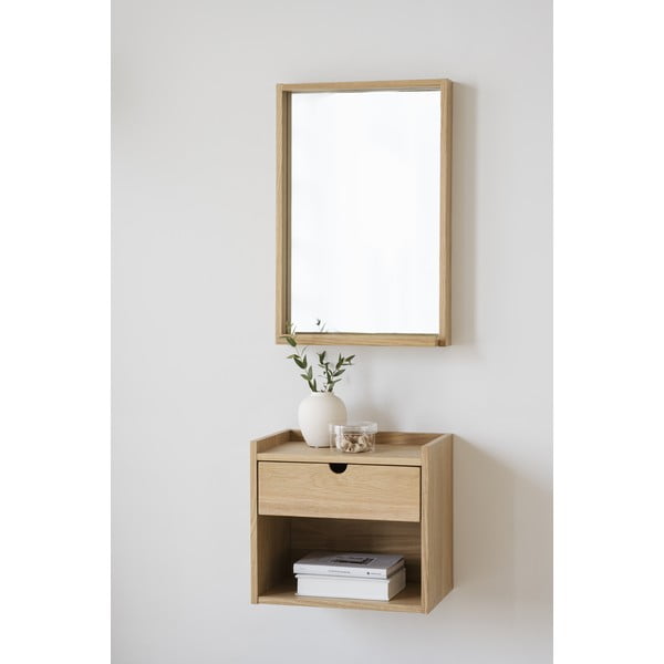 Comodino sospeso con ripiani in legno di quercia in colore naturale Hillmond - Rowico-image-1