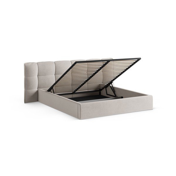 Letto matrimoniale imbottito beige con contenitore con rete inclusa 200x200 cm Eric – Micadoni -image-2