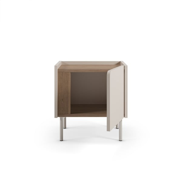 Comodino color crema/di colore naturale con effetto rovere Lucile – Marckeric-image-4