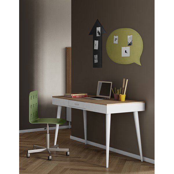 Tavolo da lavoro bianco con piano in rovere 134x59 cm Horizon - TemaHome-image-1