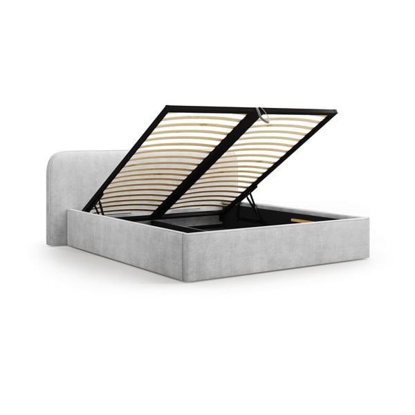 Letto matrimoniale imbottito grigio chiaro con contenitore e rete inclusi 160x200 cm Elizabeth – Micadoni -image-2