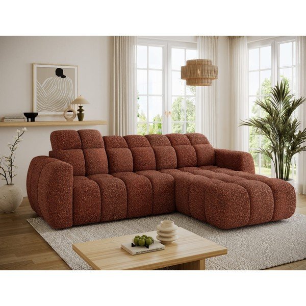 Divano angolare rosso (con penisola a destra/con chaise lounge) con rivestimento in bouclé Fanito – ELTAP-image-3