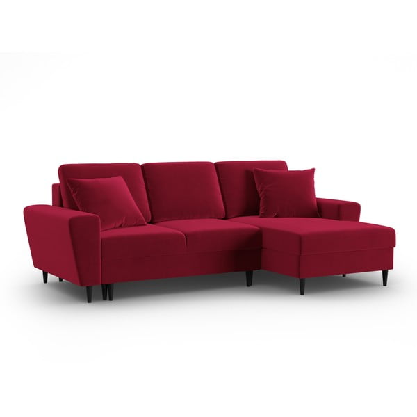 Divano angolare rosso allungabile e con contenitore (con penisola a destra/con chaise lounge) con rivestimento in velluto Kyoto – Cosmopolitan Design-image-4
