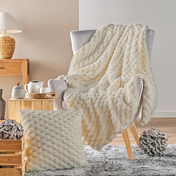 Coperta avorio in micropile 180x220 cm Frosty – douceur d'intérieur-image-4