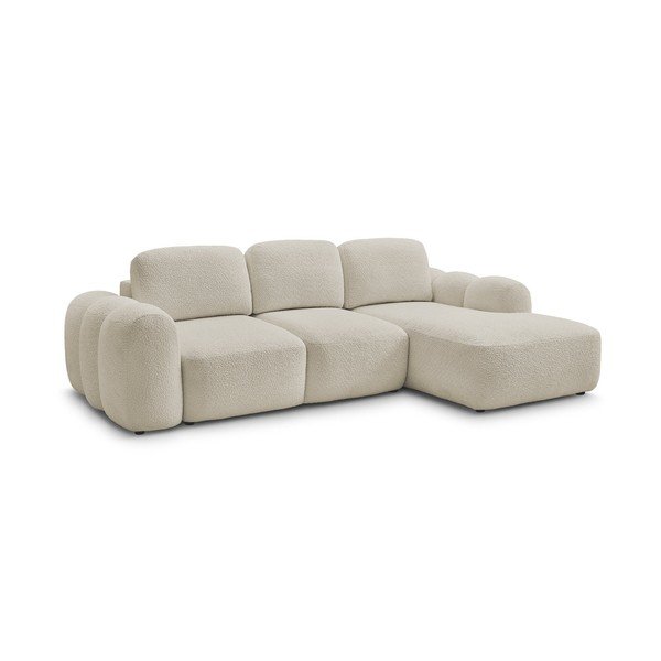 Divano angolare beige allungabile/con contenitore (con penisola a destra/con chaise lounge) con rivestimento in bouclé Montaigne – Bobochic Paris-image-3