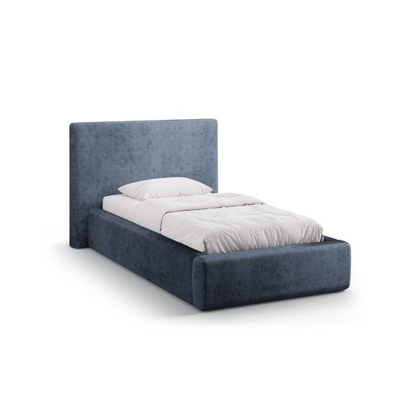 Letto singolo imbottito blu scuro con contenitore con rete inclusa 90x200 cm Amy – Micadoni 