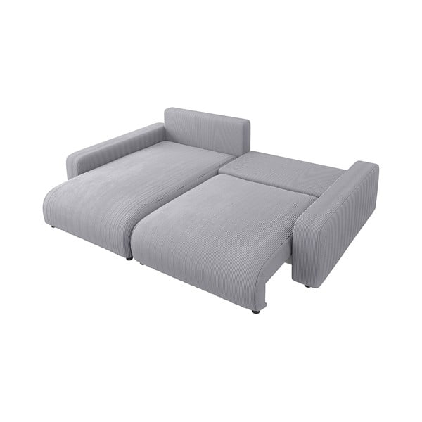 Divano letto in velluto a coste grigio chiaro (penisola variabile) Sara - Ropez-image-4