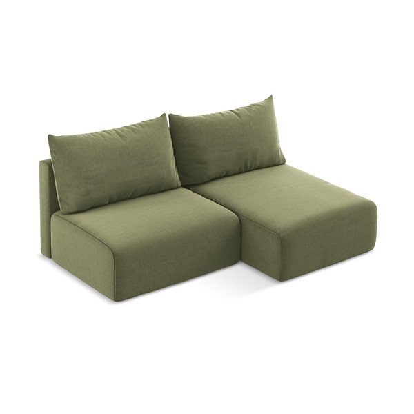 Divano angolare verde allungabile/con contenitore (con penisola a destra/con chaise lounge) con rivestimento in velluto Kalena – Makamii-image-3