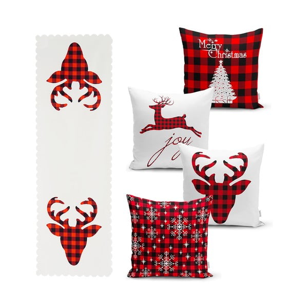 Set di 4 federe natalizie e runner da tavola in tartan natalizio - Minimalist Cushion Covers