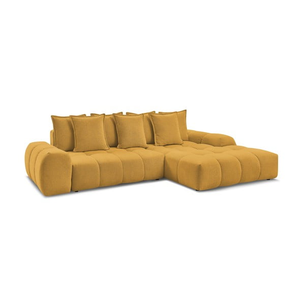 Divano angolare color senape allungabile e con contenitore (penisola a destra/chaise lounge) con rivestimento in ciniglia Everest – Bobochic Paris-image-3