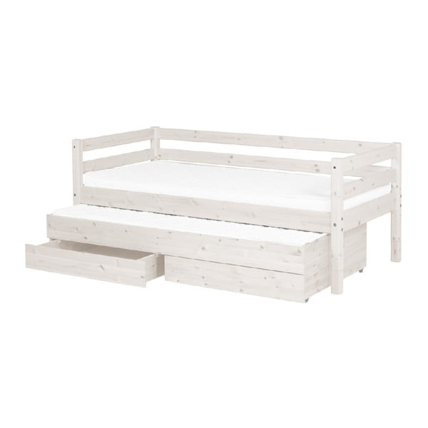 Letto per bambini in legno di pino bianco con letto estraibile e 2 cassetti , 90 x 200 cm Classic - Flexa