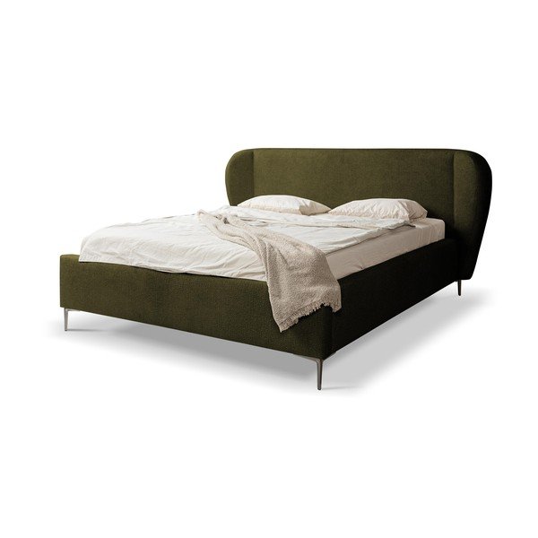 Letto matrimoniale imbottito verde scuro con rete inclusa 160x200 cm Makana – Makamii-image-1