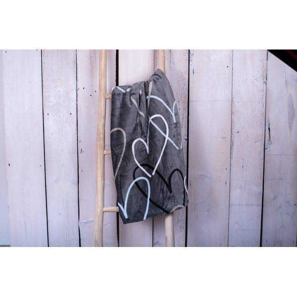 Coperta in micropile grigio-marrone Cuore, 150 x 200 cm - My House-image-1