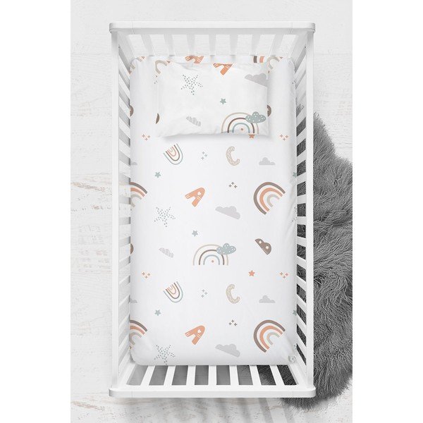 Set di lenzuolo e federa per bambini bianco in cotone renforcé per culla 100x150 cm Abc – Mijolnir-image-1