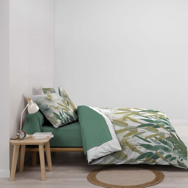 Set copripiumino e federa bianco/verde in cotone per letto matrimoniale ed esteso con lenzuolo incluso/6 pezzi 240x220 cm Otika – douceur d'intérieur-image-1