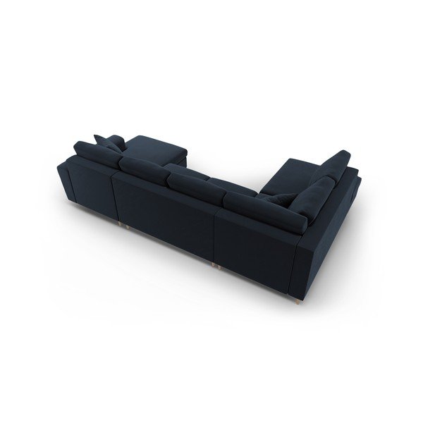 Divano angolare blu scuro allungabile e con contenitore (con penisola a sinistra/a U) con rivestimento in velluto Kyoto – Cosmopolitan Design-image-4