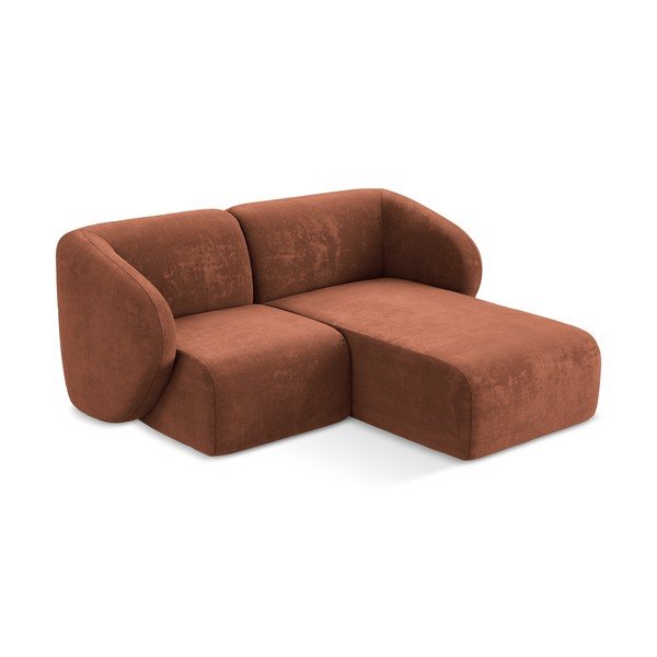 Divano angolare color terracotta (con penisola a destra/con chaise lounge) con rivestimento in ciniglia Lani – Makamii-image-2