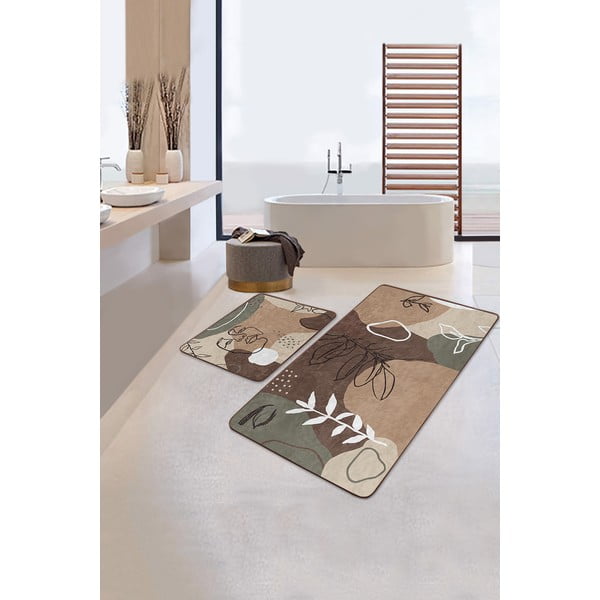 Set di tappetini per il bagno in velluto marroni 2 pz 60x100 cm Abstract Faces – Mila Home-image-4