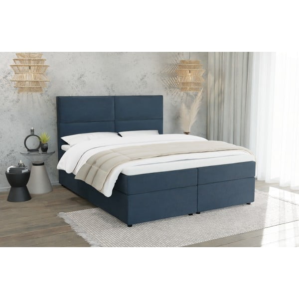 Letto boxspring blu scuro con spazio contenitivo 140x200 cm - Ropez-image-1