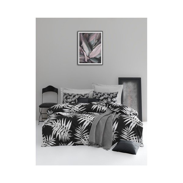 Lenzuolo matrimoniale con biancheria da letto in cotone ranforce Nero, 200 x 220 cm Palmiye - Mijolnir