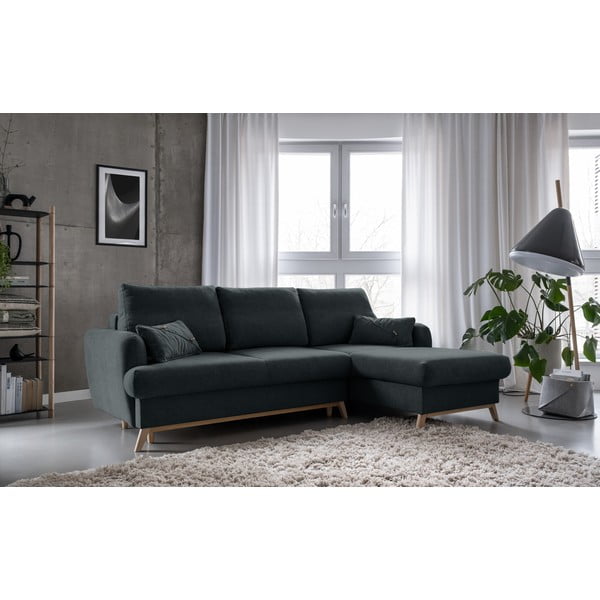 Divano angolare grigio scuro allungabile/con contenitore (con penisola a destra/con chaise lounge) Scandic Lagom – Miuform-image-3