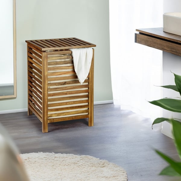 Cesta per il bucato colore naturale scuro in legno 56 l Fondi – Wenko-image-1