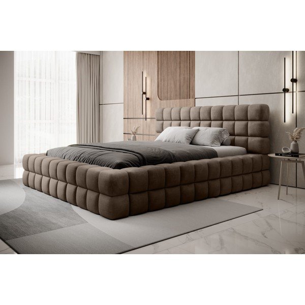 Letto matrimoniale imbottito marrone chiaro con contenitore e rete inclusi 160x200 cm Dizzle – ELTAP-image-4