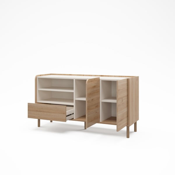 Cassettiera di colore naturale con effetto rovere 141x75,5x44 cm Monza – Marckeric-image-2