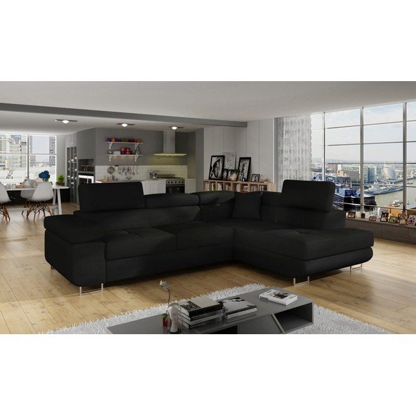 Divano angolare nero allungabile/con contenitore (con penisola a destra/a L) Anton – ELTAP-image-3