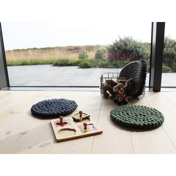 Cuscino per sedia in lana blu scuro, ⌀ 30 cm - Wooldot-image-4