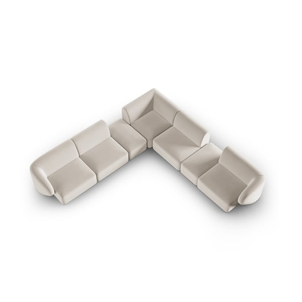 Divano angolare beige con rivestimento in velluto Paolo – Milo Casa-image-1