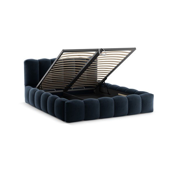 Letto matrimoniale imbottito blu scuro con contenitore con rete inclusa 200x200 cm Lupine – Micadoni -image-4