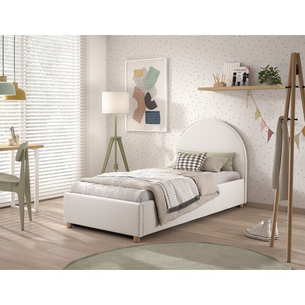Letto singolo imbottito bianco con contenitore con rete inclusa 90x200 cm Moon – Vipack-image-1