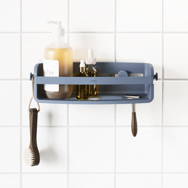 Mensola da bagno blu in plastica riciclata senza foratura Flex - Umbra-image-2