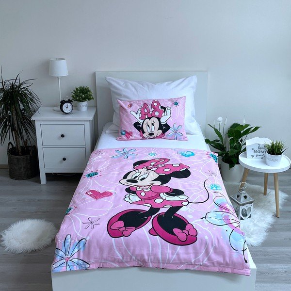 Set copripiumino e federa da bambini rosa in cotone per culla 100x135 cm Minnie Flowers  – Jerry Fabrics-image-1