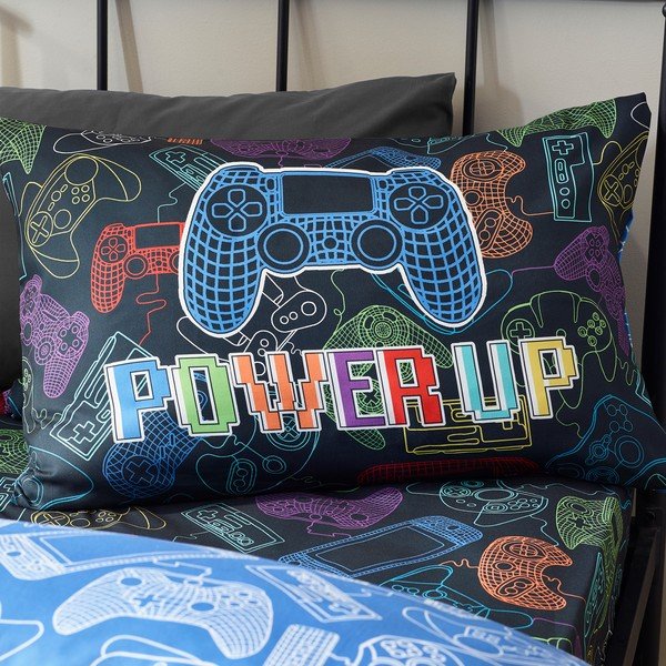 Set copripiumino e federa da bambini nero per letto singolo 135x200 cm Power Up Gamer – Catherine Lansfield-image-4