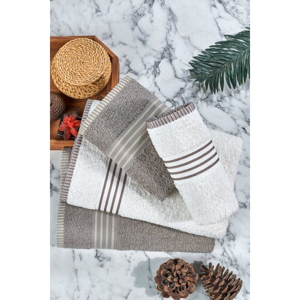 Set di asciugamani per viso e corpo color crema e grigio tortora in cotone 4 pz – Mila Home-image-4