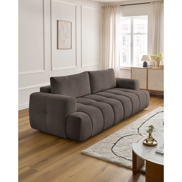 Divano grigio tortora allungabile e con contenitore rivestito in ciniglia 251 cm Fuji – Bobochic Paris-image-1