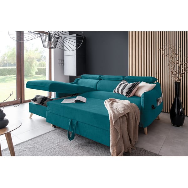 Divano letto angolare in velluto turchese (angolo sinistro) Sweet Harmony - Miuform-image-4