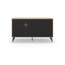 Cassettiera bassa in rovere decorato in nero-naturale 140x79 cm Nola - Marckeric